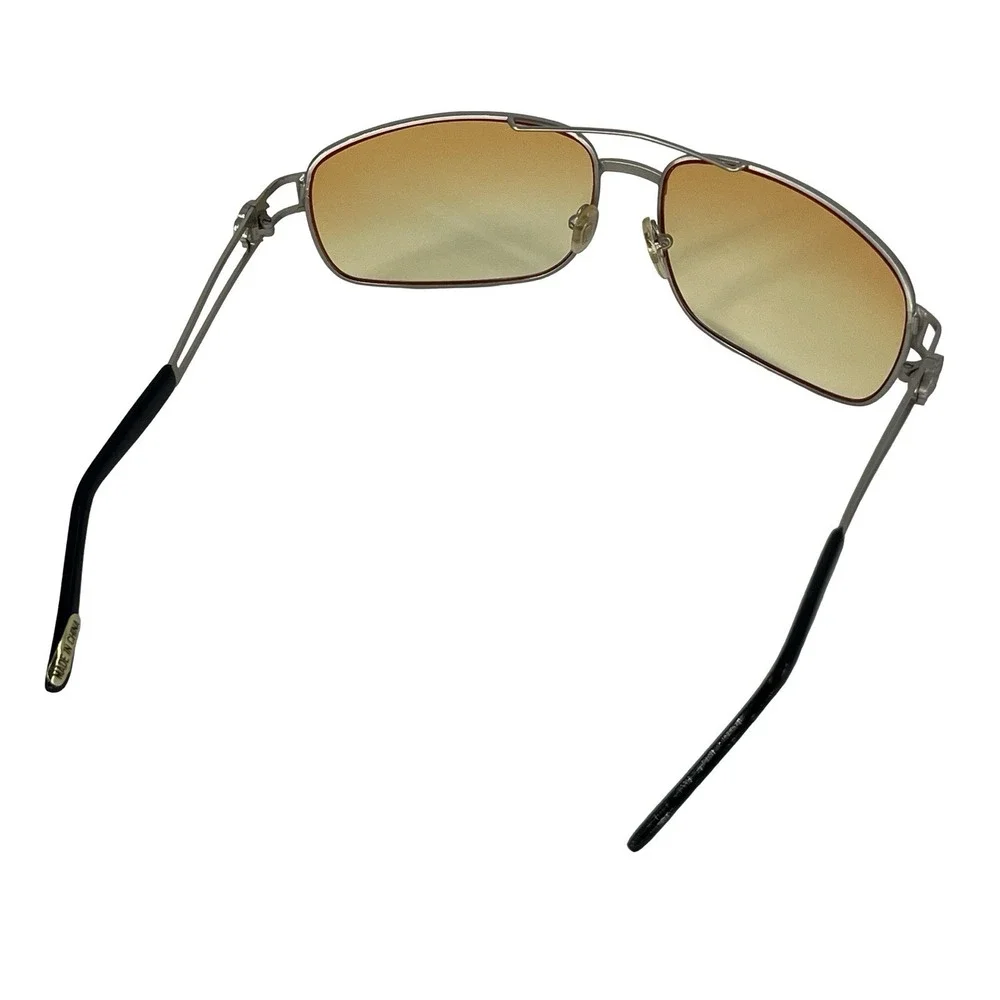Vintage 70s Style Golden Aviator Sunglasses Silver Frame Amber Gradient NOS